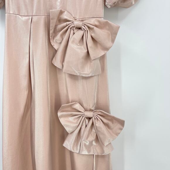 Sister Jane | NWT Bow Maxi Dress in Rose Quartz Puff Sleeve Satin Twill XS - Picture 8 of 16
